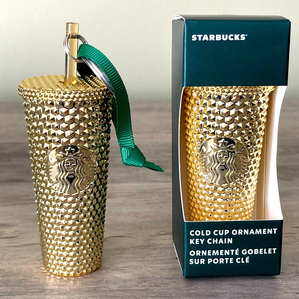 STARBUCKS Gold Chrome Cold Cup Ornament Key Chain